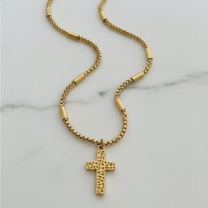 18K Gold Plated Hammered Cross Necklace | Stainless Steel Men’s Pendant Chain